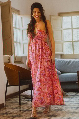 Robe longue fleuris - Rose