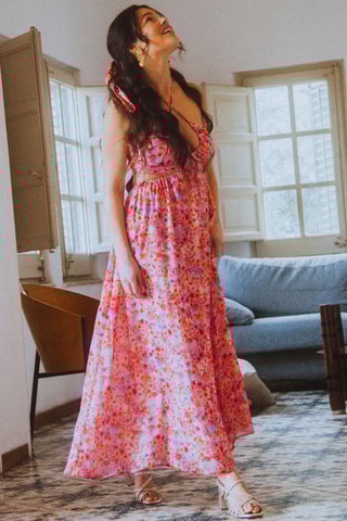 Robe longue fleuris - Rose