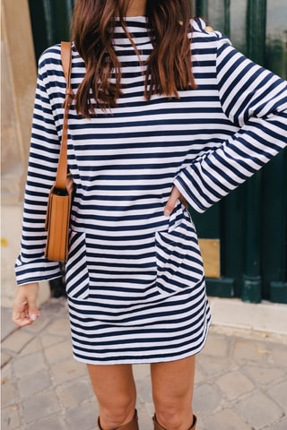 Robe courte rayée - Bleu marine et blanc