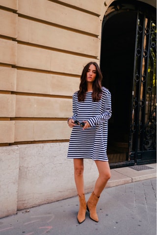 Robe droite - Bleu marine et blanc