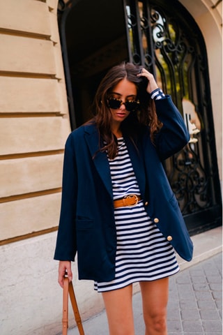 Robe droite - Bleu marine et blanc