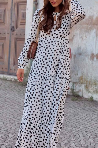 Robe longue à pois volantée - Blanc