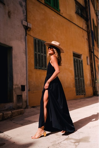Robe longue fendue - Noir