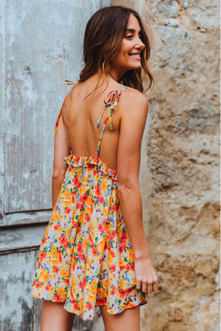 Robe courte fleuris - Jaune