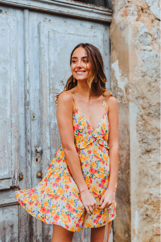 Robe courte fleuris - Jaune