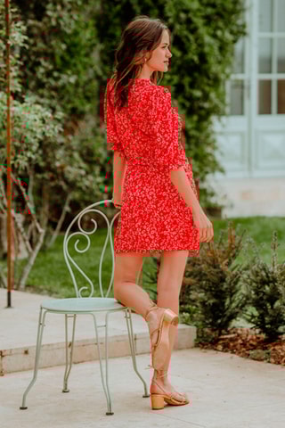 Robe portefeuille fleuris - Rouge