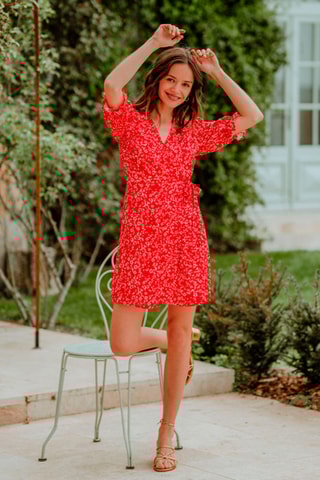 Robe portefeuille fleuris - Rouge