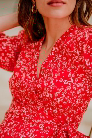 Robe portefeuille fleuris - Rouge
