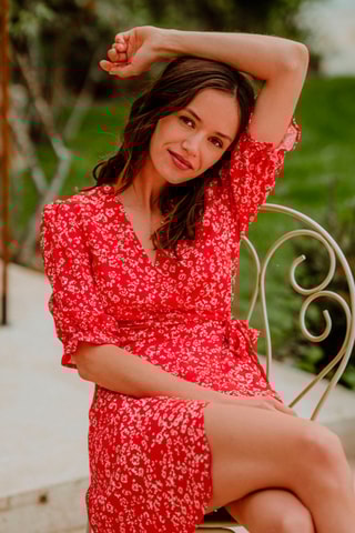 Robe portefeuille fleuris - Rouge