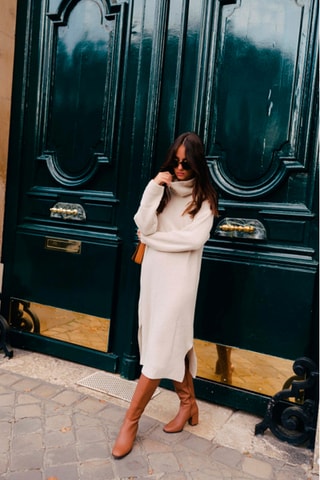 Robe midi en laine - Écru