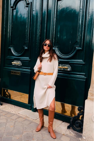 Robe midi en laine - Écru