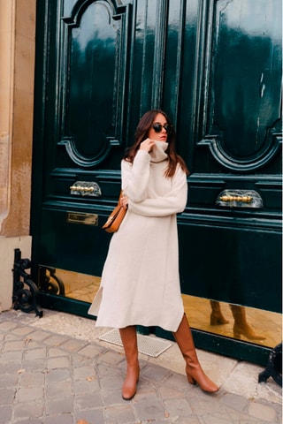 Robe midi en laine - Écru