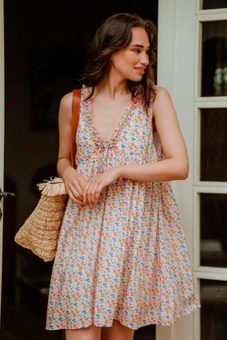 Robe courte fleuris - Écru