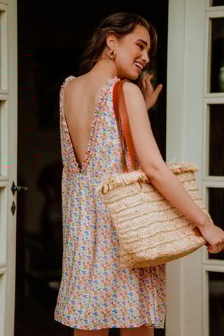 Robe courte fleuris - Écru