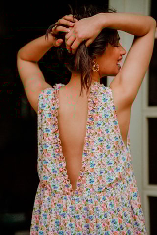 Robe courte fleuris - Écru