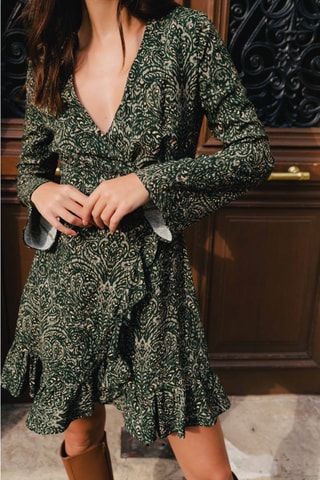Robe portefeuille volantée - Vert
