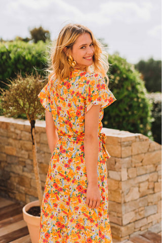 Robe portefeuille fleuris - Jaune