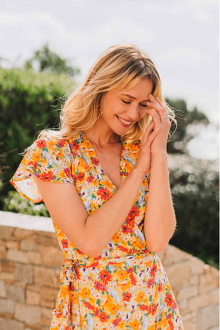 Robe portefeuille fleuris - Jaune