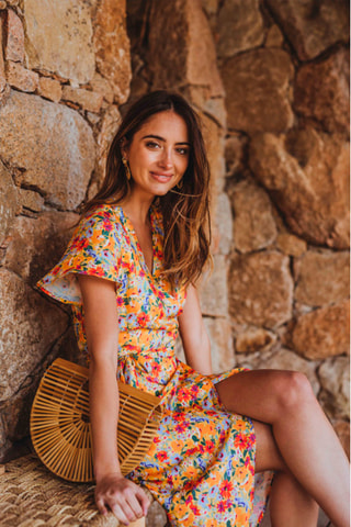 Robe portefeuille fleuris - Jaune