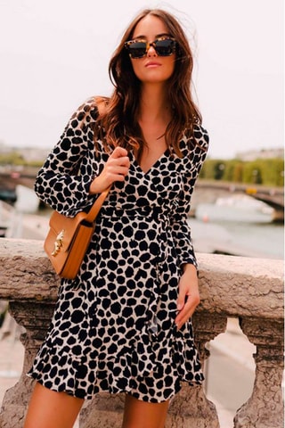 Robe portefeuille volantée - Noir