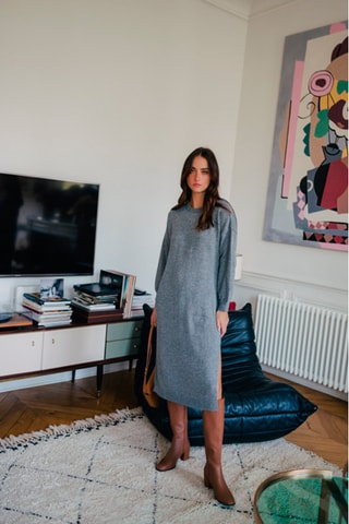 Robe-pull oversize en mérinos - Gris chiné