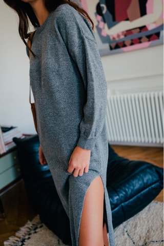 Robe-pull oversize en mérinos - Gris chiné
