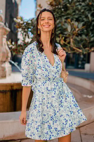 Robe portefeuille fleuris - Blanc