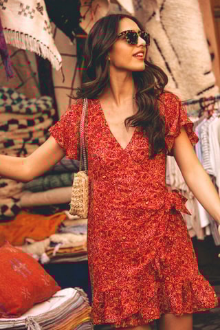 Robe portefeuille courte - Rouge