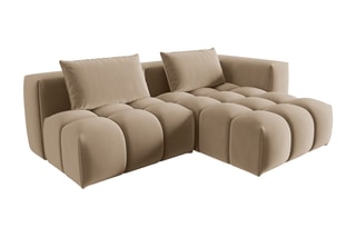 Canapé d'angle droit modulaire Lorella - Sable - 3 places - Revêtement en velours
