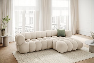 Canapé d’angle droit Maurice - Beige - 3 places - Toucher velours