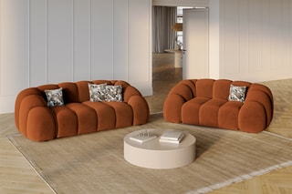 Canapé Lyna - Camel - 3 places - En tissu velours