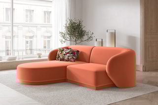 Canapé d’angle droit modulable Lionel - Corail - 3 places - En tissu velours
