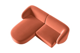 Canapé d’angle droit modulable Lionel - Corail - 3 places - En tissu velours