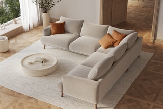 Canapé d’angle symétrique Margot - Beige - 5 places - En tissu velours