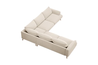 Canapé d’angle symétrique Margot - Beige - 5 places - En tissu velours