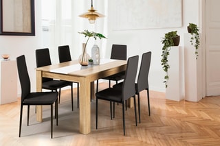 Mesa Gloria - Natural e branco - Estrutura em madeira - 140 x 75 x 90 cm