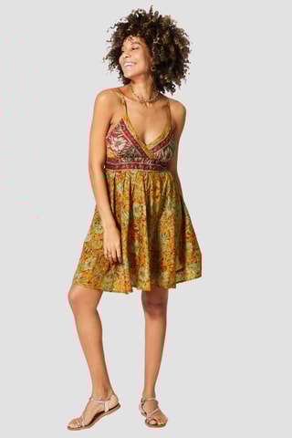 Vestido - Amarelo e bordô