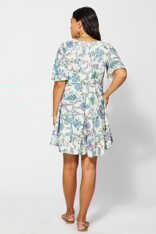 Vestido com folhos - Branco e verde