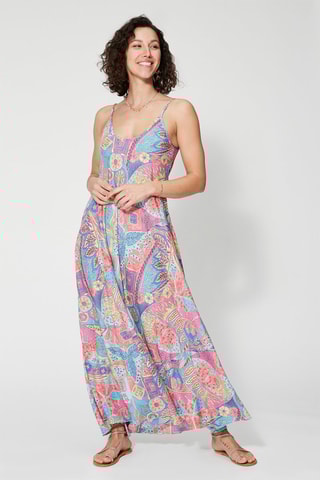 Vestido comprido - Azul e rosa 