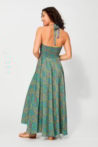 Vestido comprido Turquesa e rosa