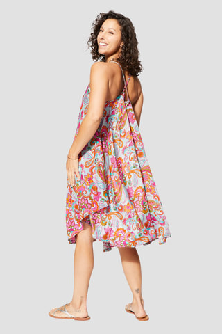 Vestido com folhos - Cinzento e laranja 