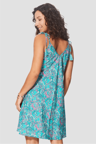 Vestido curto - Azul e rosa