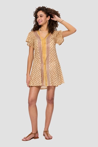 Vestido trapézio - Cru e castanho