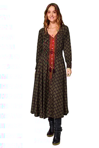 Vestido-camisa Preto e bege