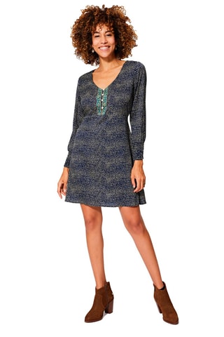 Vestido estilo patinadora Azul-marinho e cru