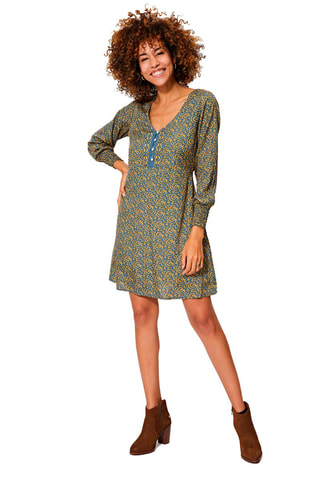 Vestido estilo patinadora Azul-escuro e mostarda
