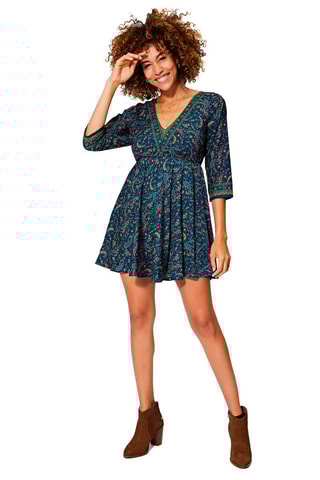 Vestido estilo patinadora Azul-petróleo e laranja