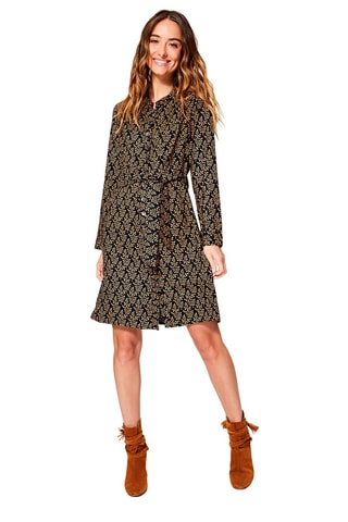 Vestido-camisa Preto e bege