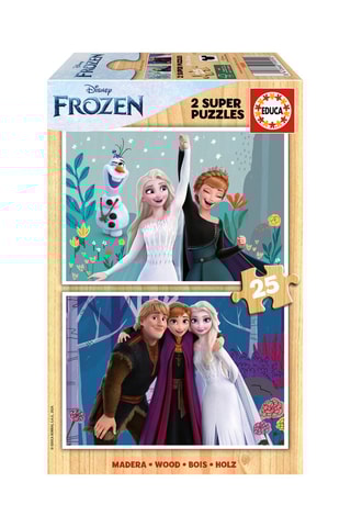 2 puzzles Elsa, Anna, Olaf et Kristoff La Reine des Neiges Disney en bois - 2 x 25 pièces - Dès 3 ans