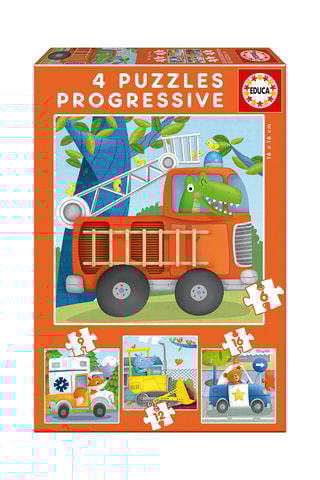 4 puzzles progressifs Les véhicules - 6/9/12/16 pièces - Dès 3 ans